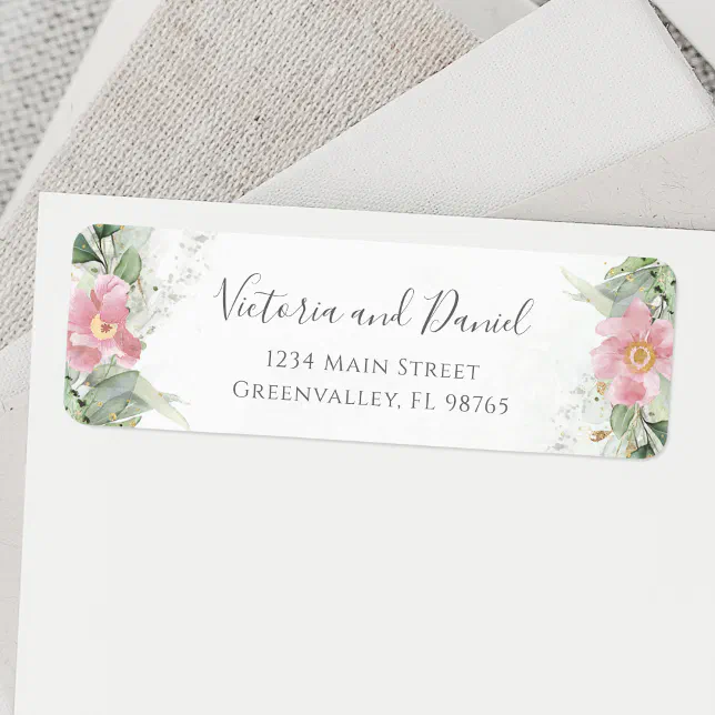 Pink Floral Eucalyptus Greenery Return Address Label | Zazzle