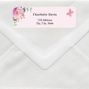 Pink floral eucalyptus return address label