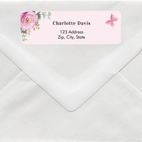 Pink floral eucalyptus return address  label