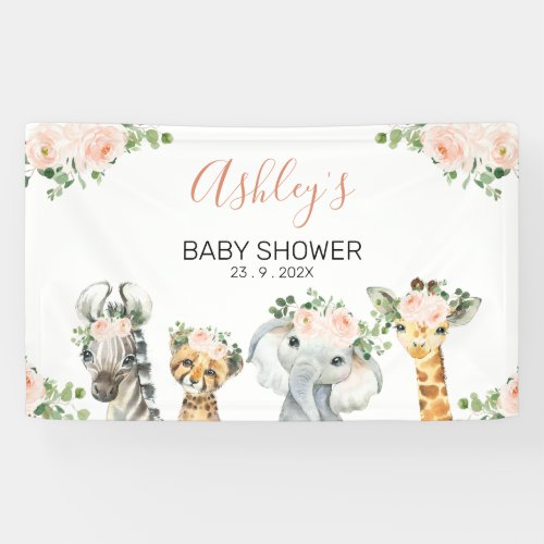 Pink Floral Eucalyptus Safari Baby Shower Banner