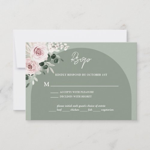 Pink Floral Eucalyptus Sage Green Wedding RSVP Card