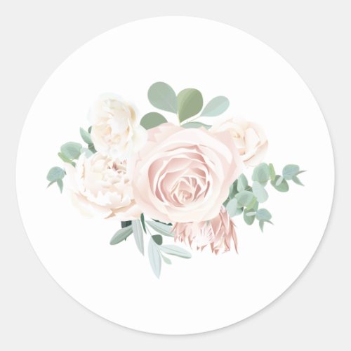Pink Floral Eucalyptus Thank You Favor Classic Round Sticker