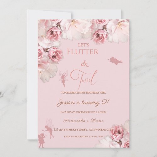 Pink Floral Fairies Birthday Party Invitation