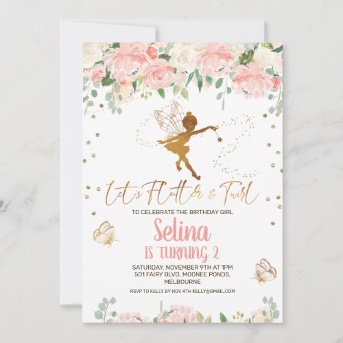 Pink Floral Fairies Butterfly Birthday Invitation