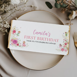 Pink Floral Fairy 1st Birthday Hershey Bar Favors