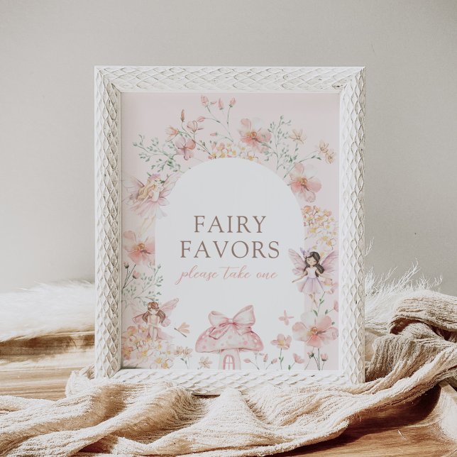Pink Floral Fairy Birthday Favors Sign (Creator Uploaded)