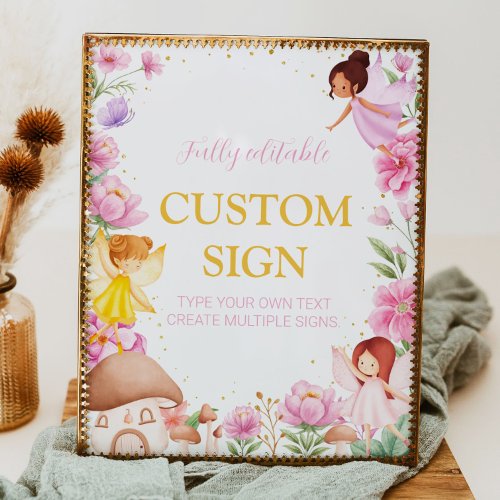 Pink Floral Fairy Birthday Party Table Sign
