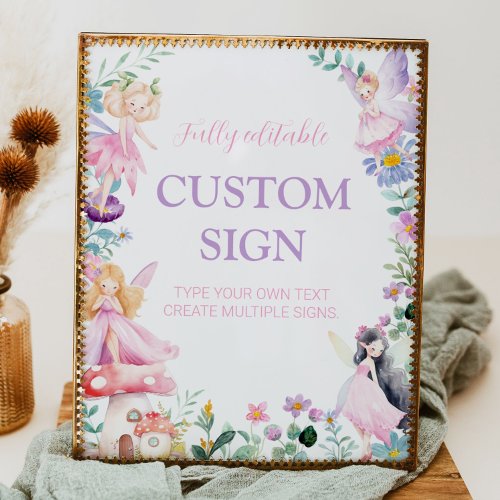 Pink Floral Fairy Birthday Party Table Sign