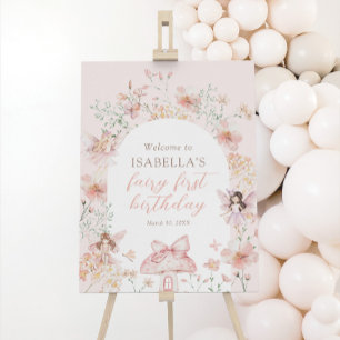 Pink Floral Fairy Birthday Welcome Sign