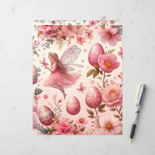 Pink Floral Fairy Easter Scrapbook Paper
