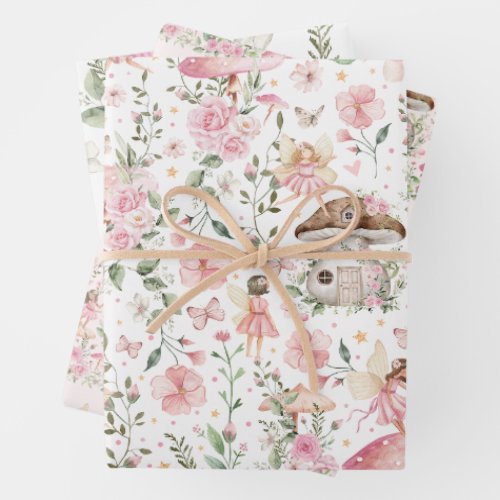 Pink Floral Fairy Enchanted Forest Tea Party Wrapping Paper Sheets