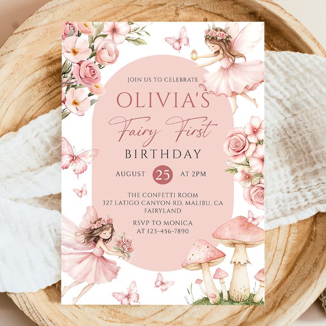 Pink Floral Fairy First Birthday Invitation (Creator Uploaded)