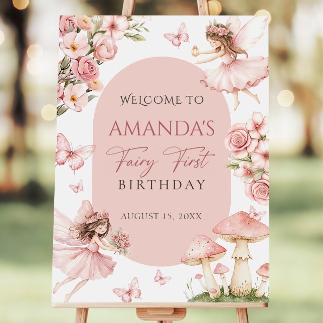 Pink Floral Fairy First Birthday Welcome Sign (Creator Uploaded)