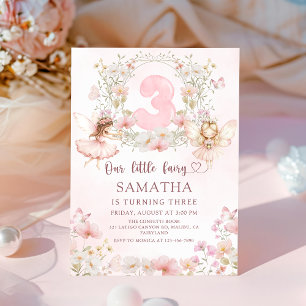 Pink Floral Fairy Garden 3rd Birthday Invitation