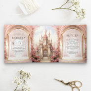 Pink Floral Fairytale Castle All In One Wedding Tri-fold Invitation at Zazzle