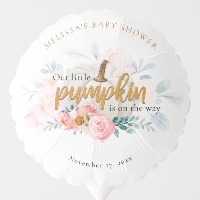 Pink Floral Fall Pumpkin Girl Baby Shower Balloon (Front)