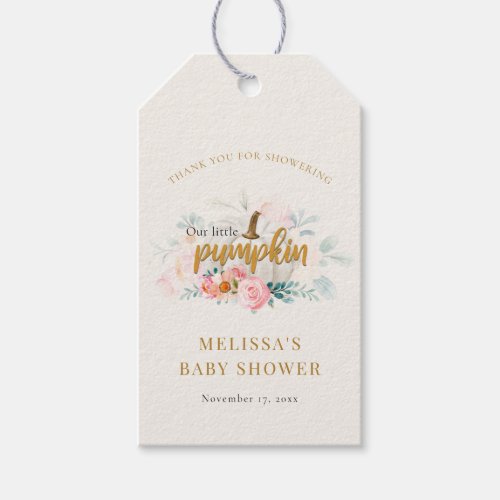 Pink Floral Fall Pumpkin Girl Baby Shower Thanks Gift Tags