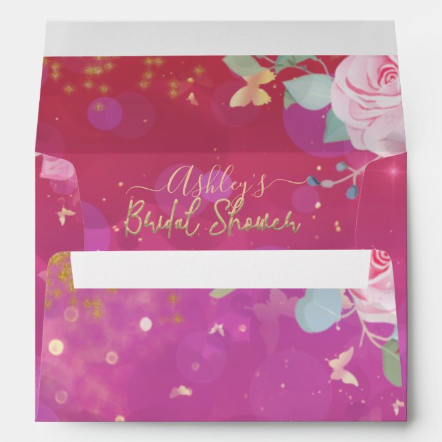 Pink Floral Fancy Elegant Romantic Bridal Shower  Envelope (Back (Bottom))