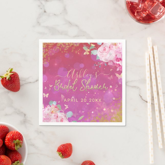 Pink Floral Fancy Elegant Romantic Bridal Shower Napkins (Insitu)