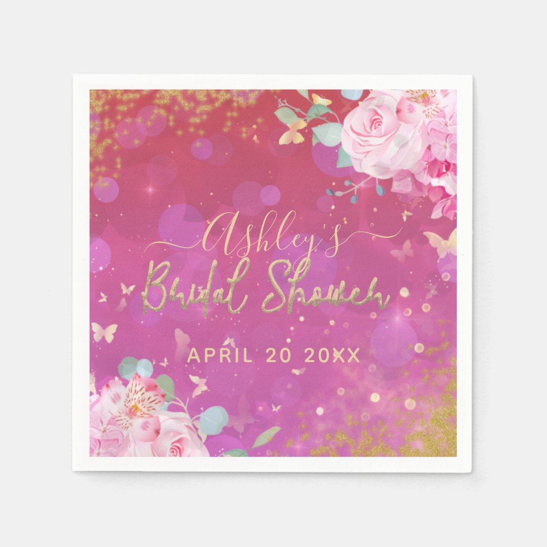Pink Floral Fancy Elegant Romantic Bridal Shower Napkins Zazzle