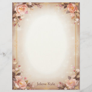 Pink Floral Fantasy with a Gold Frame Stationery
