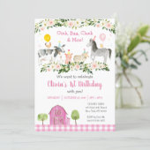 Pink Floral Farm Animal Birthday Invitation (Standing Front)