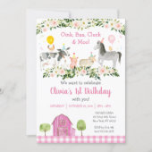 Pink Floral Farm Animal Birthday Invitation (Front)