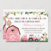 Pink Floral Farm Animals Birthday Invitations (Front/Back)