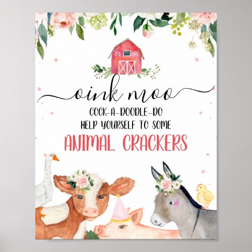 Pink Floral Farm Animals Birthday Party Sign