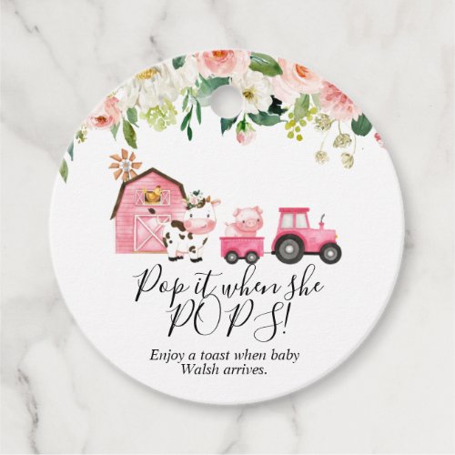 Pink Floral Farm Baby Shower  Pop It  Favor Tags