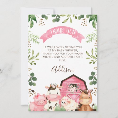 Pink Floral Farm Barn Baby Shower Thank You Card