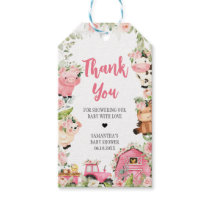 Pink Floral Farm Barnyard Baby Shower Favor Tags