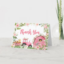 Pink Floral Farm Barnyard Baby Shower  Thank You Card