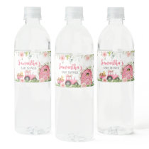 Pink Floral Farm Barnyard Baby Shower  Water Bottle Label