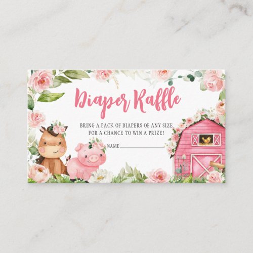 Pink Floral Farm Barnyard Diaper Raffle Enclosure Card