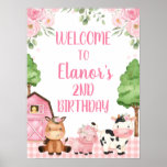 Pink Floral Farm Welcome Birthday Party Sign at Zazzle