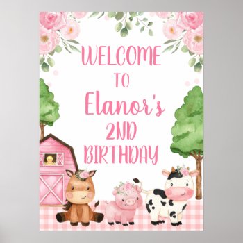 Pink Floral Farm Welcome Birthday Party Sign by Sugar_Puff_Kids at Zazzle