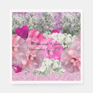 Pink Floral Faux Glitter Wedding Paper Napkins
