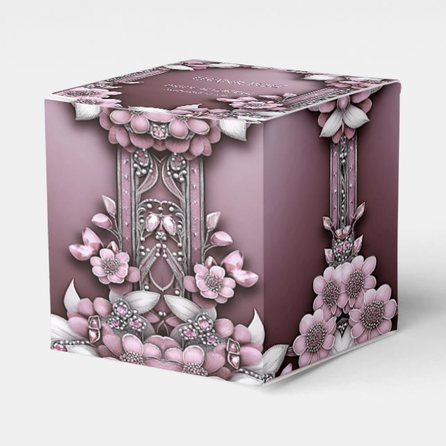 Pink Floral Favor Box (Front Side)