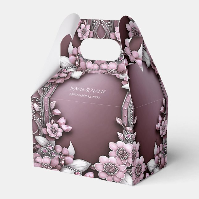 Pink Floral Favor Box (Front Side)