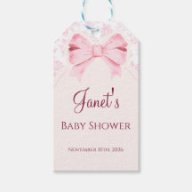 Pink Floral Favor Tag with Pink Bow