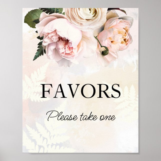 Pink Floral Favors Bridal Shower Sign (Front)