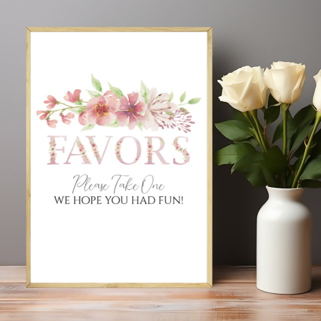 Pink Floral Favors Sign Poster (Creator Uploaded)