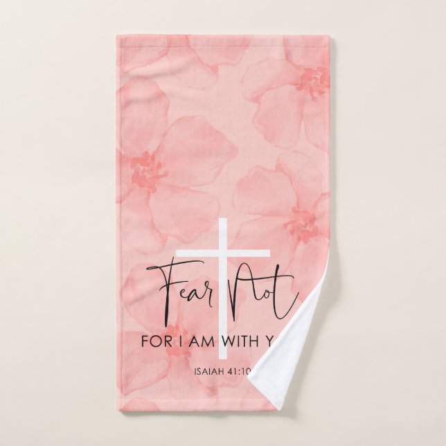 Pink Floral Fear Not Isaiah 41:10 Bible Verse Hand Towel (Hand Towel)
