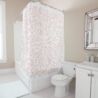 Pink Floral Feathers and Leaves Pattern Shower Curtain