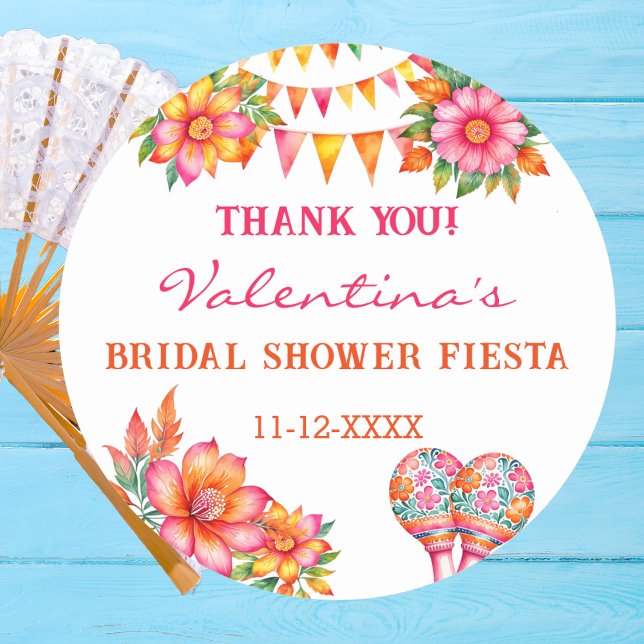 Pink Floral Fiesta Bridal Shower Thank You Classic Round Sticker (Creator Uploaded)