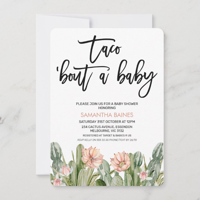Pink Floral Fiesta Cactus Succulent Baby Shower Invitation (Front)