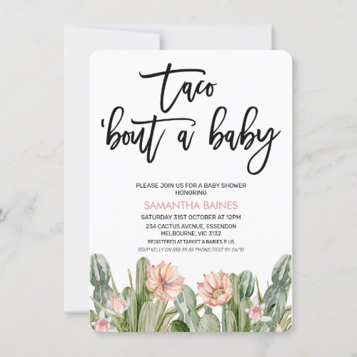 Pink Floral Fiesta Cactus Succulent Baby Shower Invitation