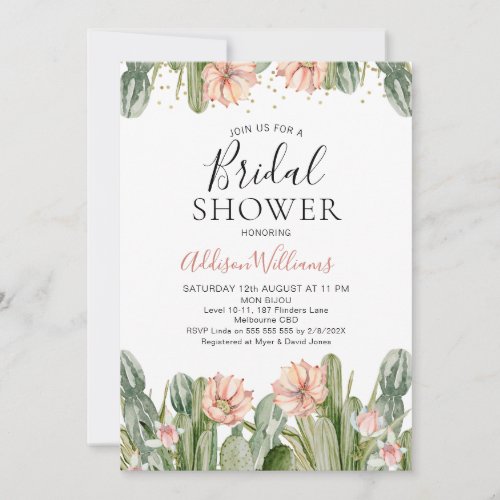 Pink Floral Fiesta Cactus Succulent Bridal Shower Invitation