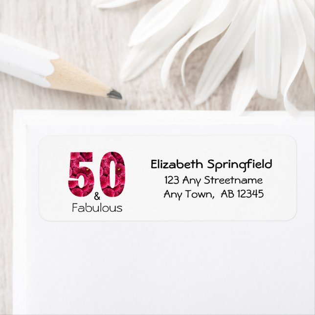 Pink Floral Fifty and Fabulous 50th Birthday  Label (Insitu)